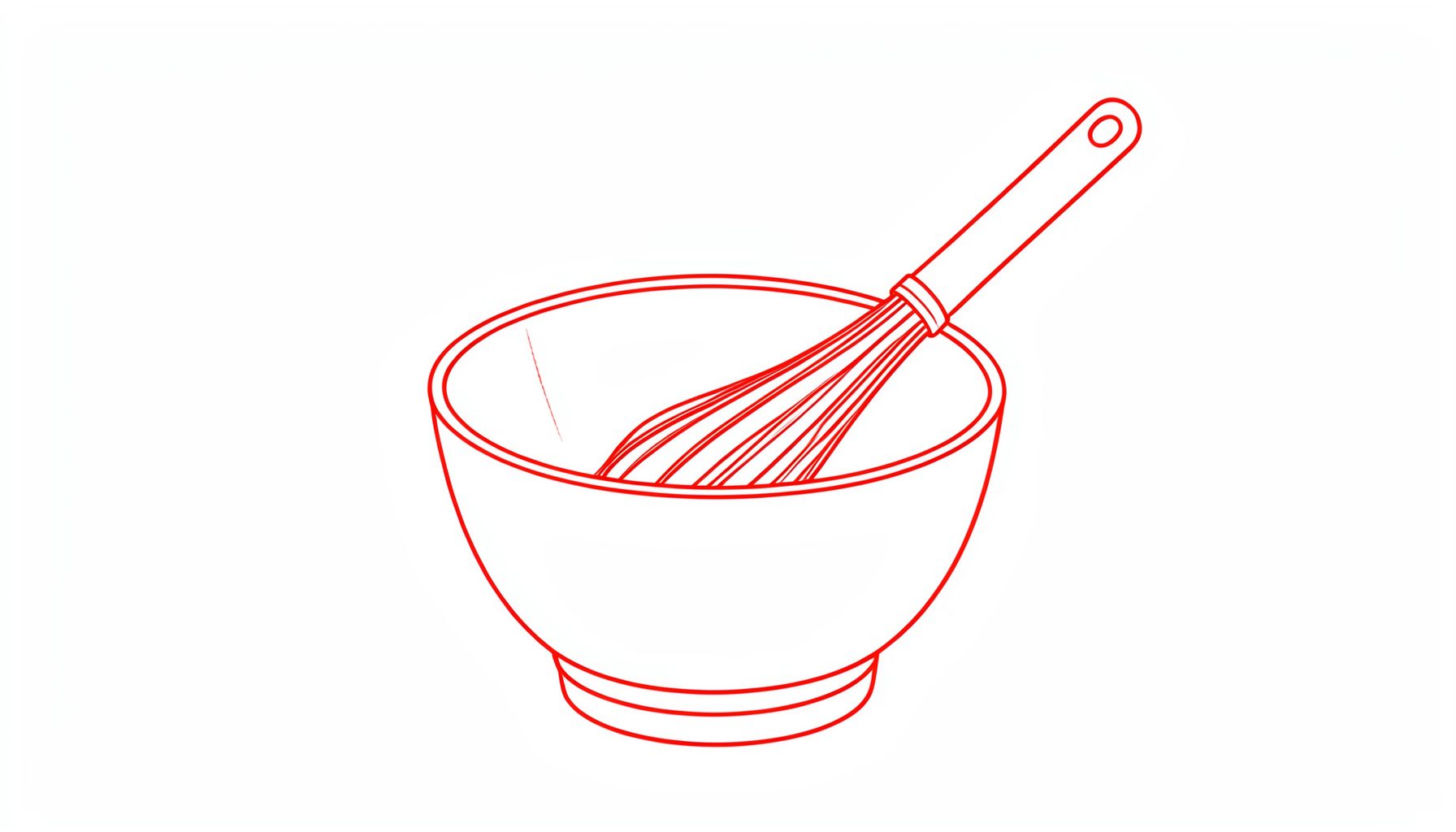 Minimal line drawing of a mixing bowl with a whisk on a cream background